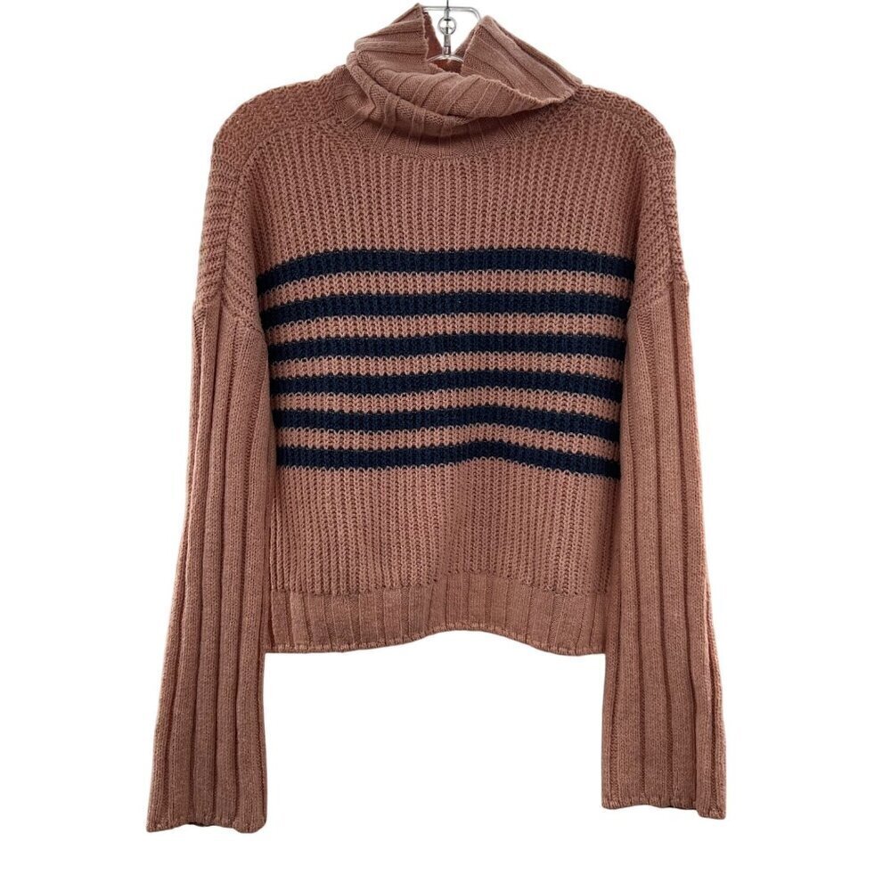 SO Turtleneck Knit Sweater Women's Size Medium Peach/Blue Long Sleeve Striped